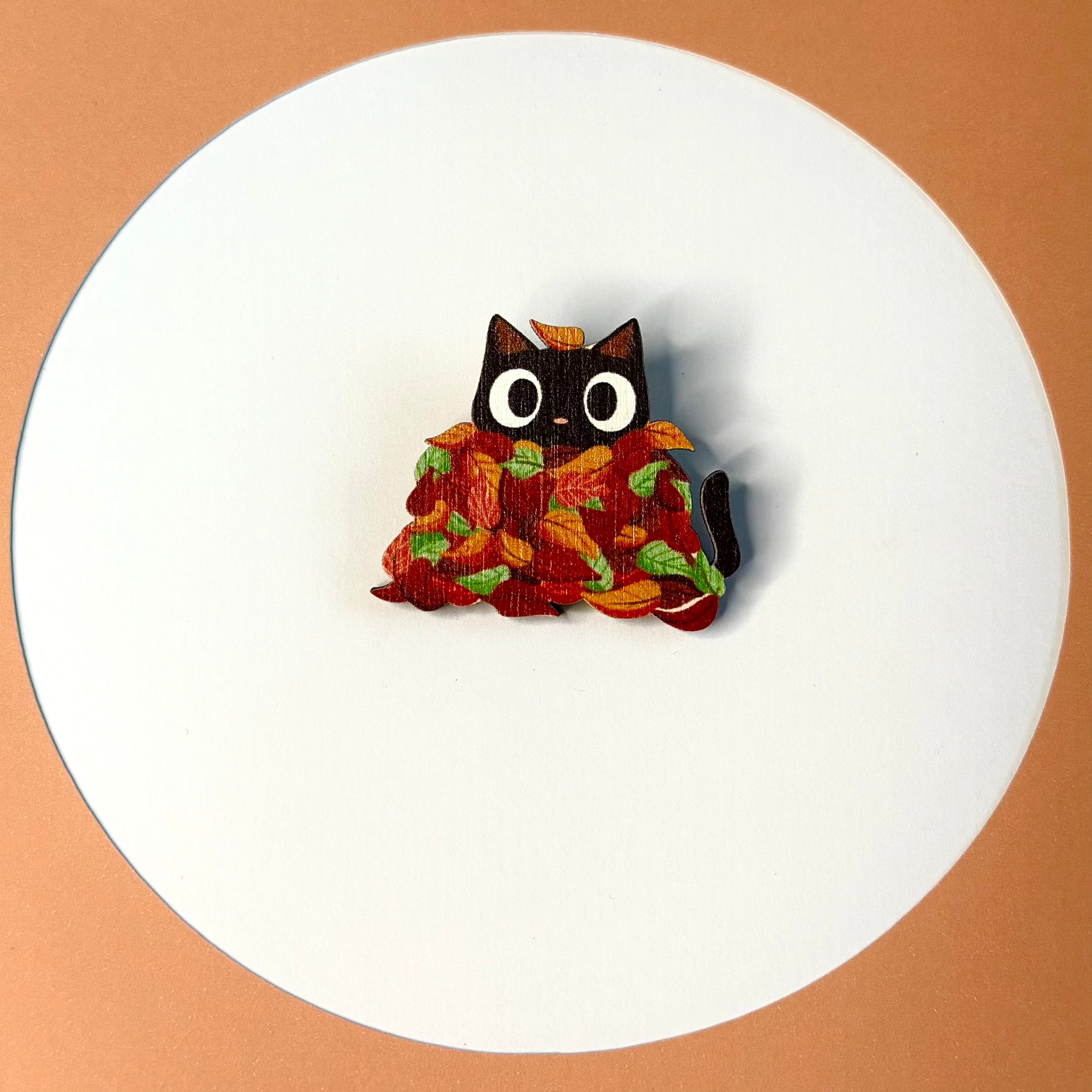 Black Fiso Autumn Leaves Wooden Brooch