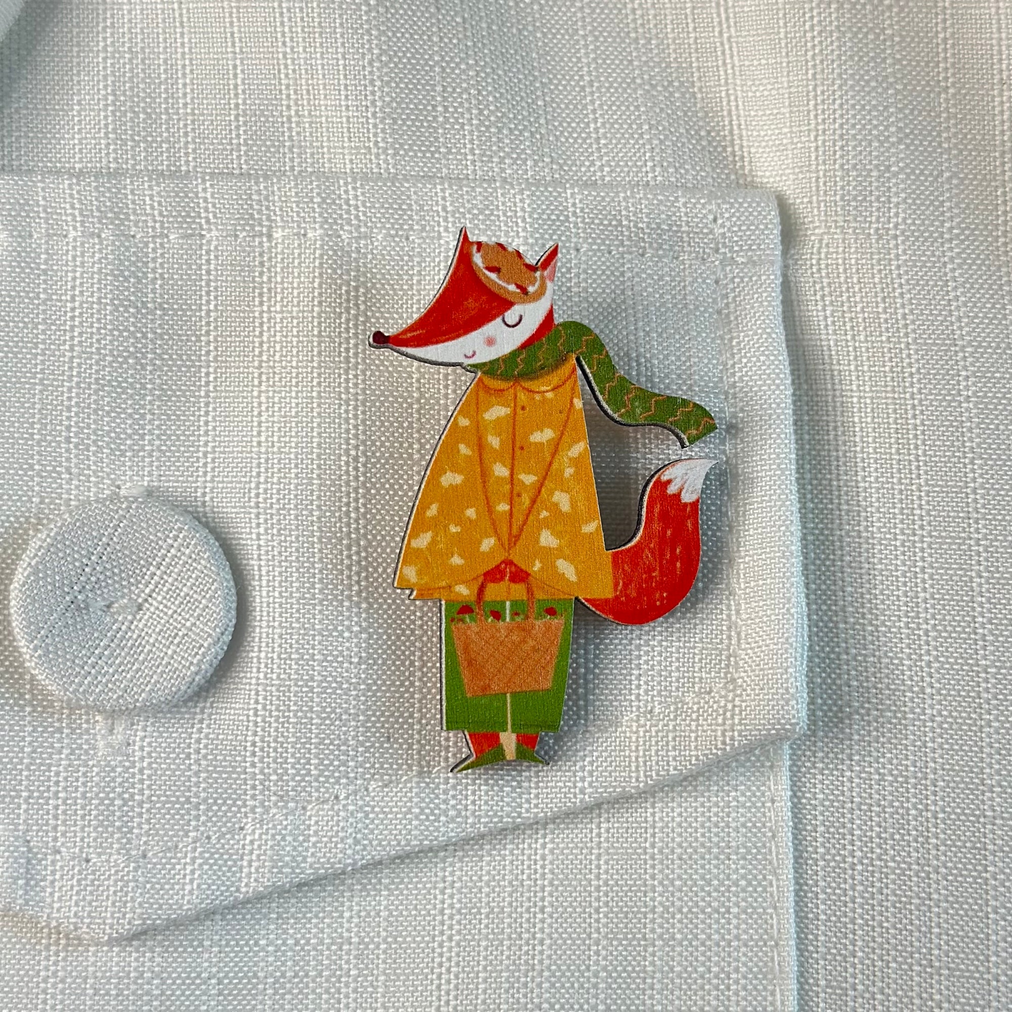 Autumn fox wooden brooch