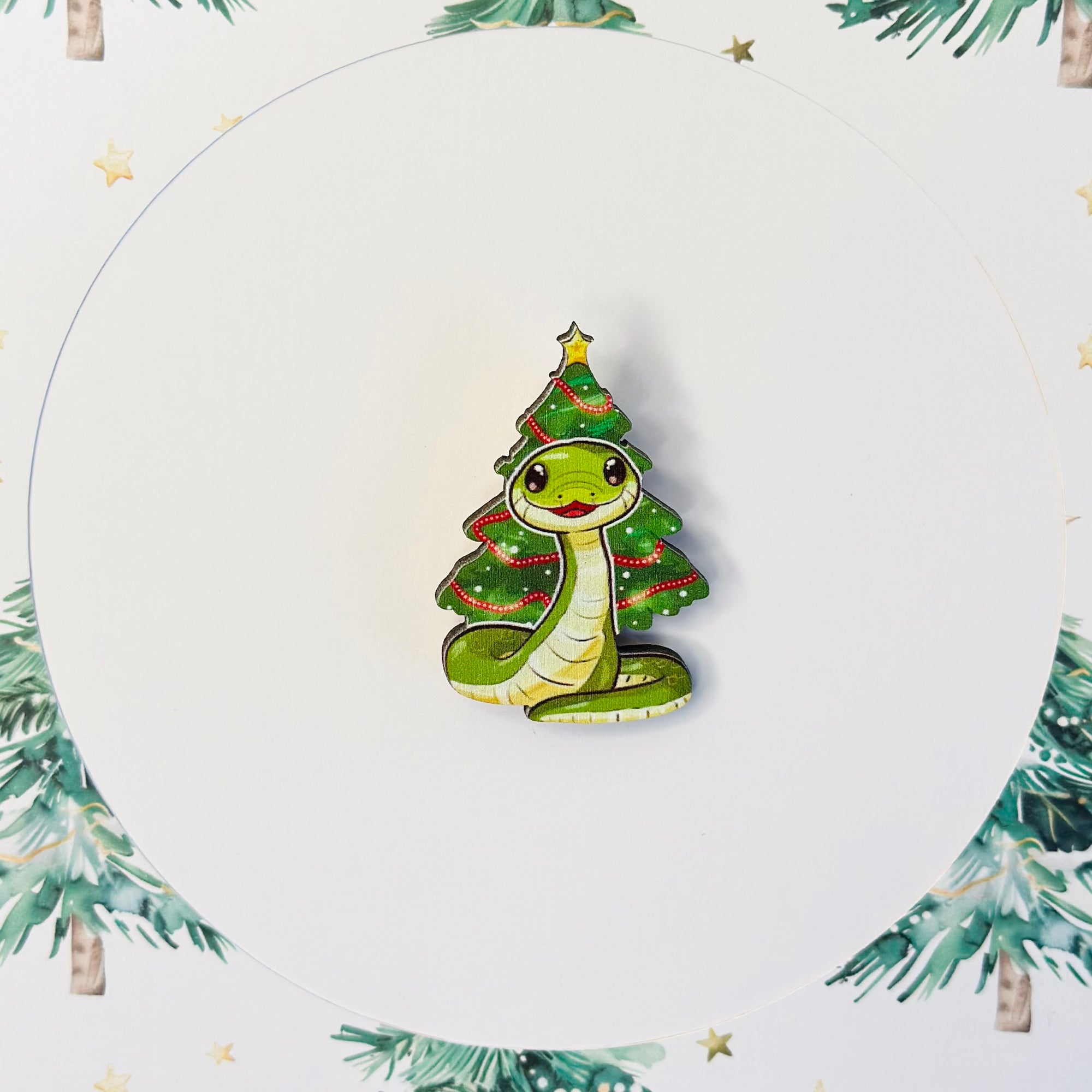 Christmas snake with Christmas tree/hat standard brooch