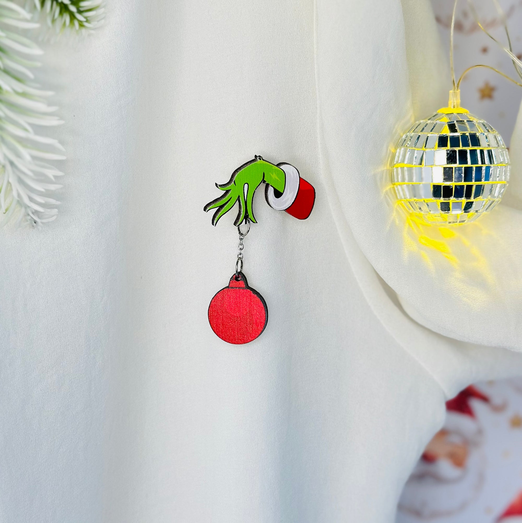 Grinch Christmas Tree Ball Cape Brooch