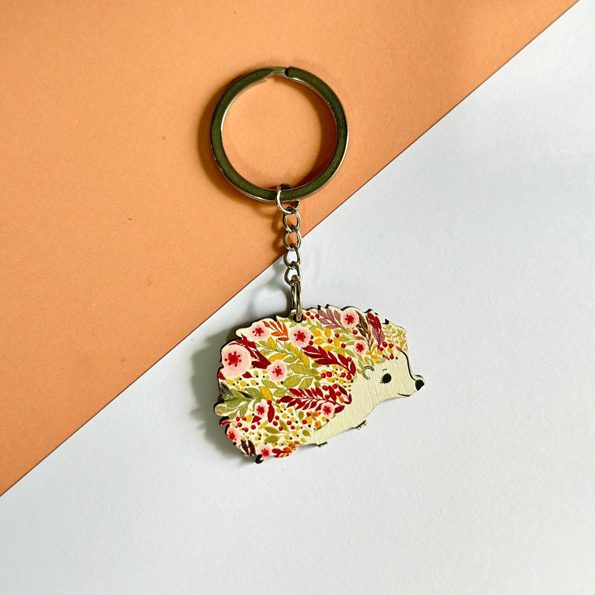 Hedgehog with flowers keychain