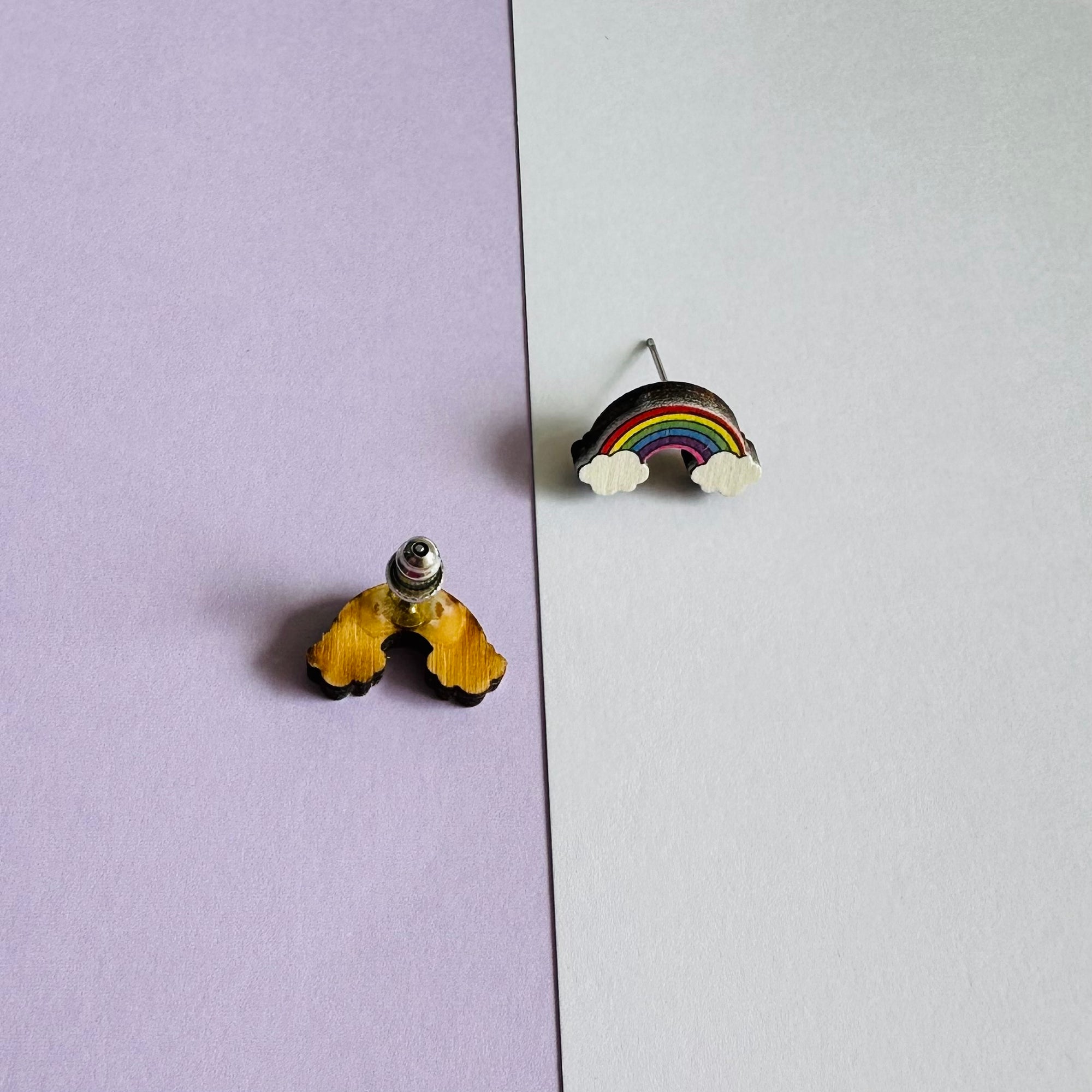 Rainbow wood earring