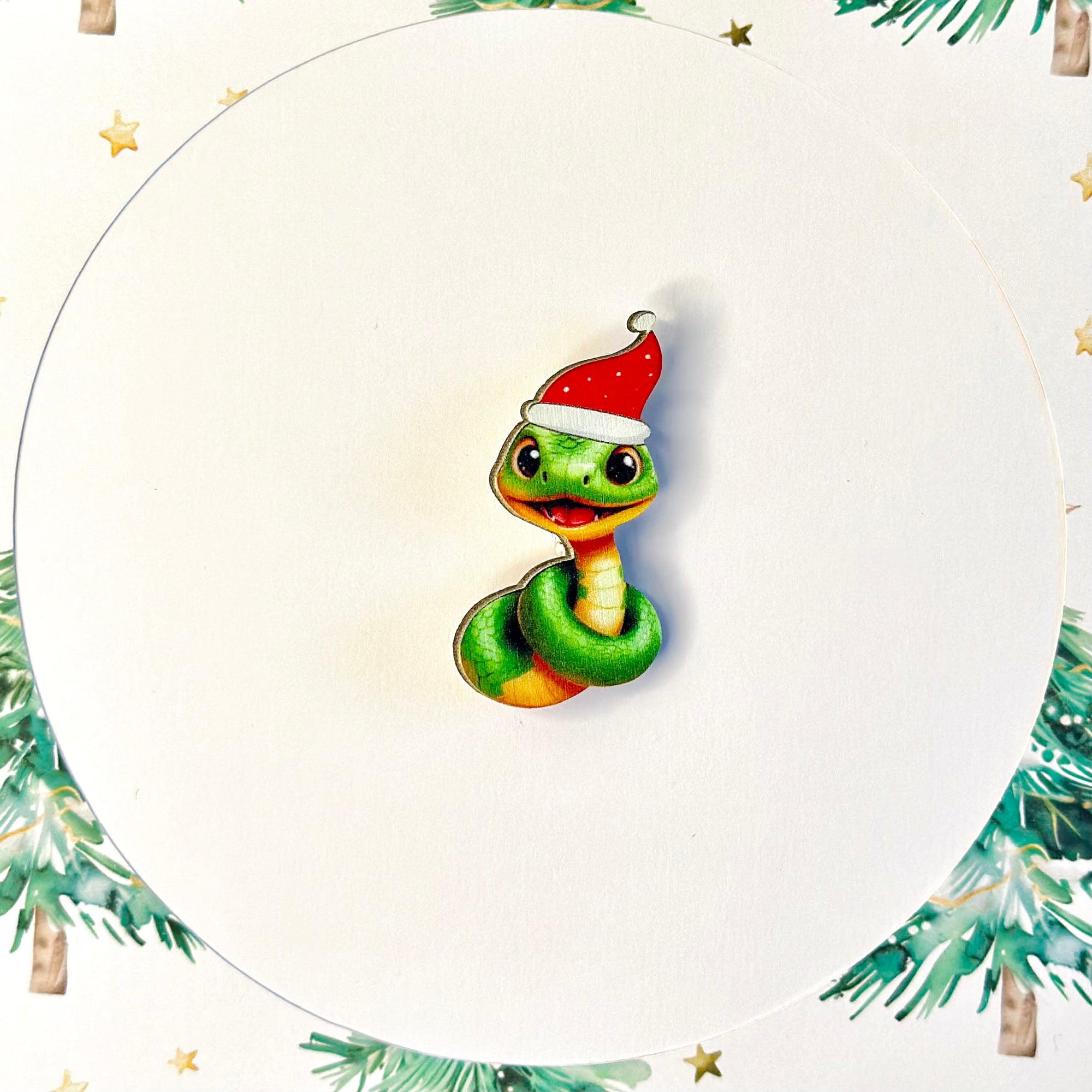 Christmas snake with Christmas tree/hat standard brooch