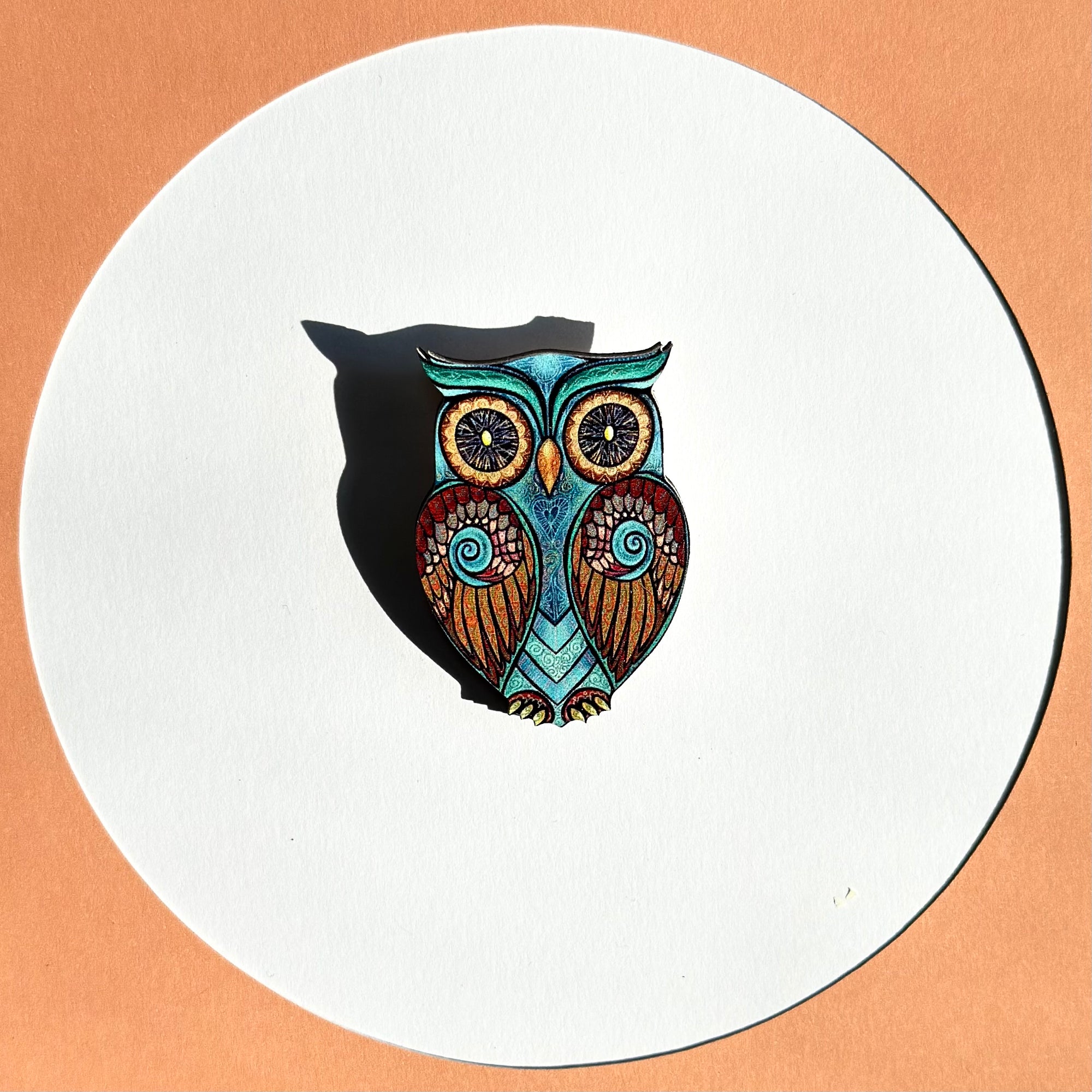 Blue owl standard brooch