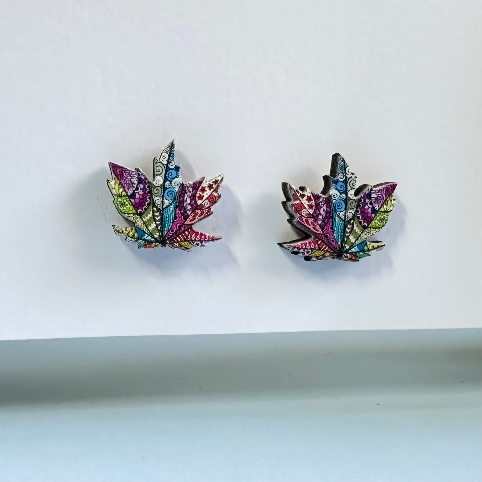 Colorful leaf wooden earring