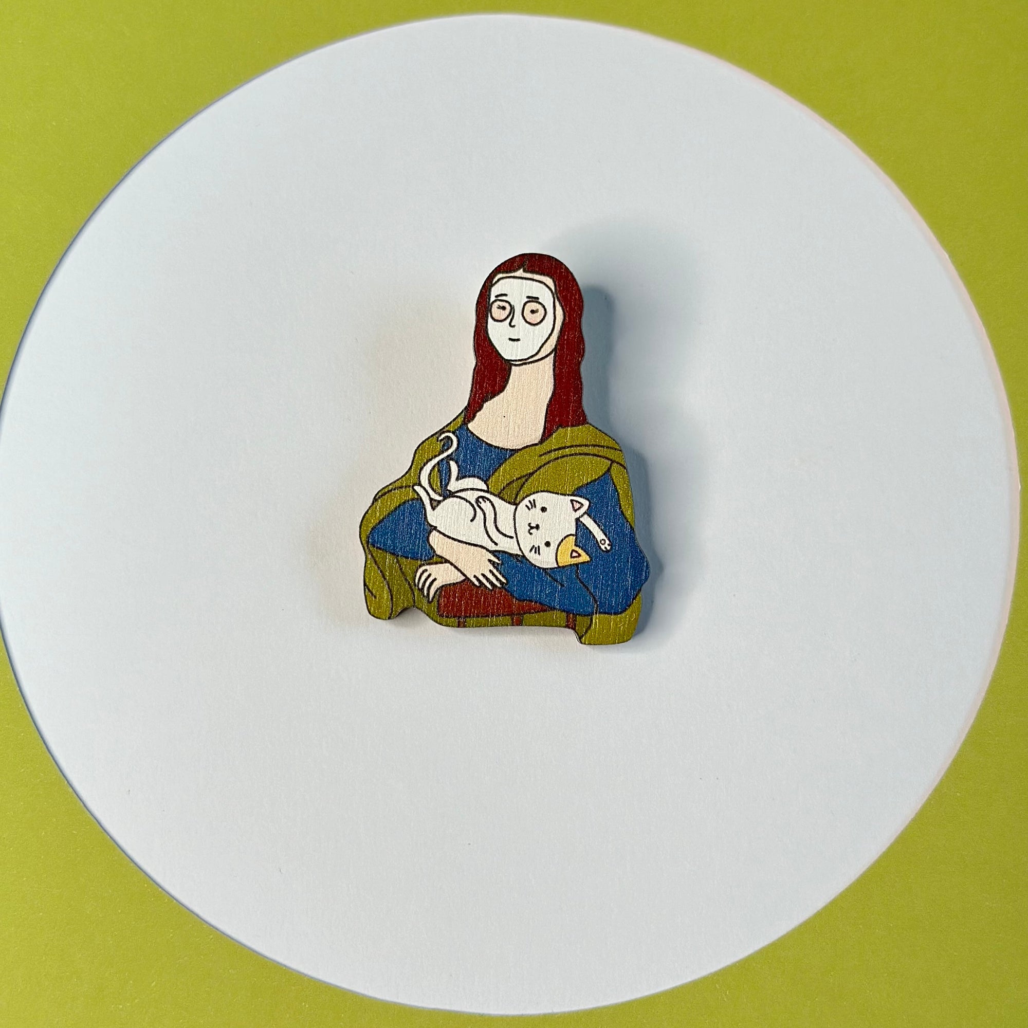 Monalisa Skincare &amp; Cats wooden brooch