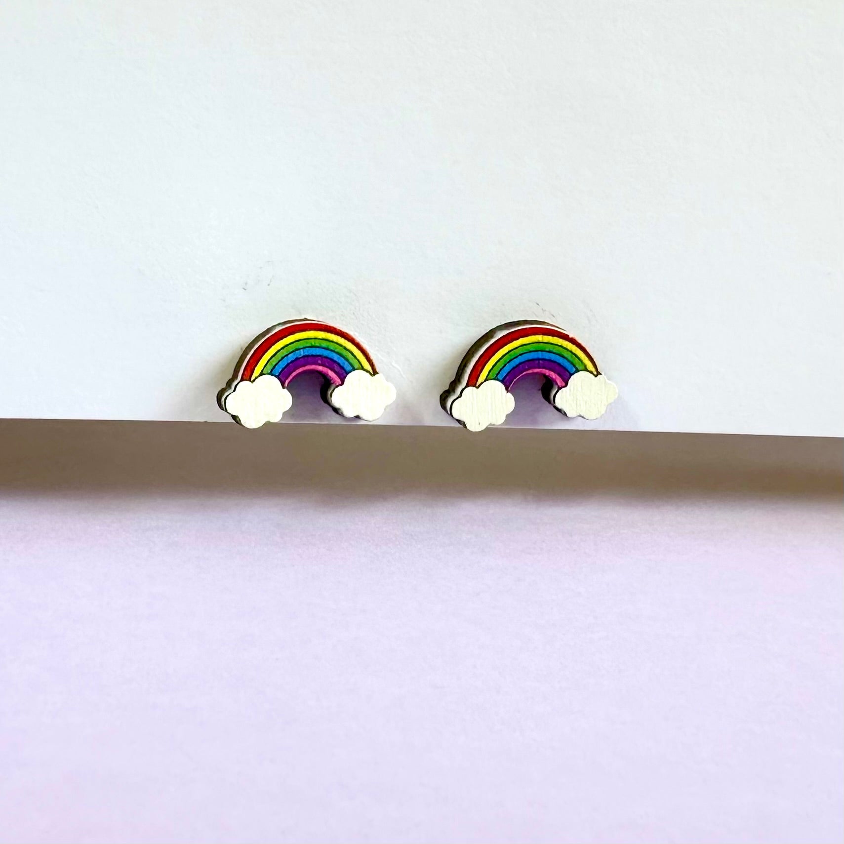 Rainbow wood earring