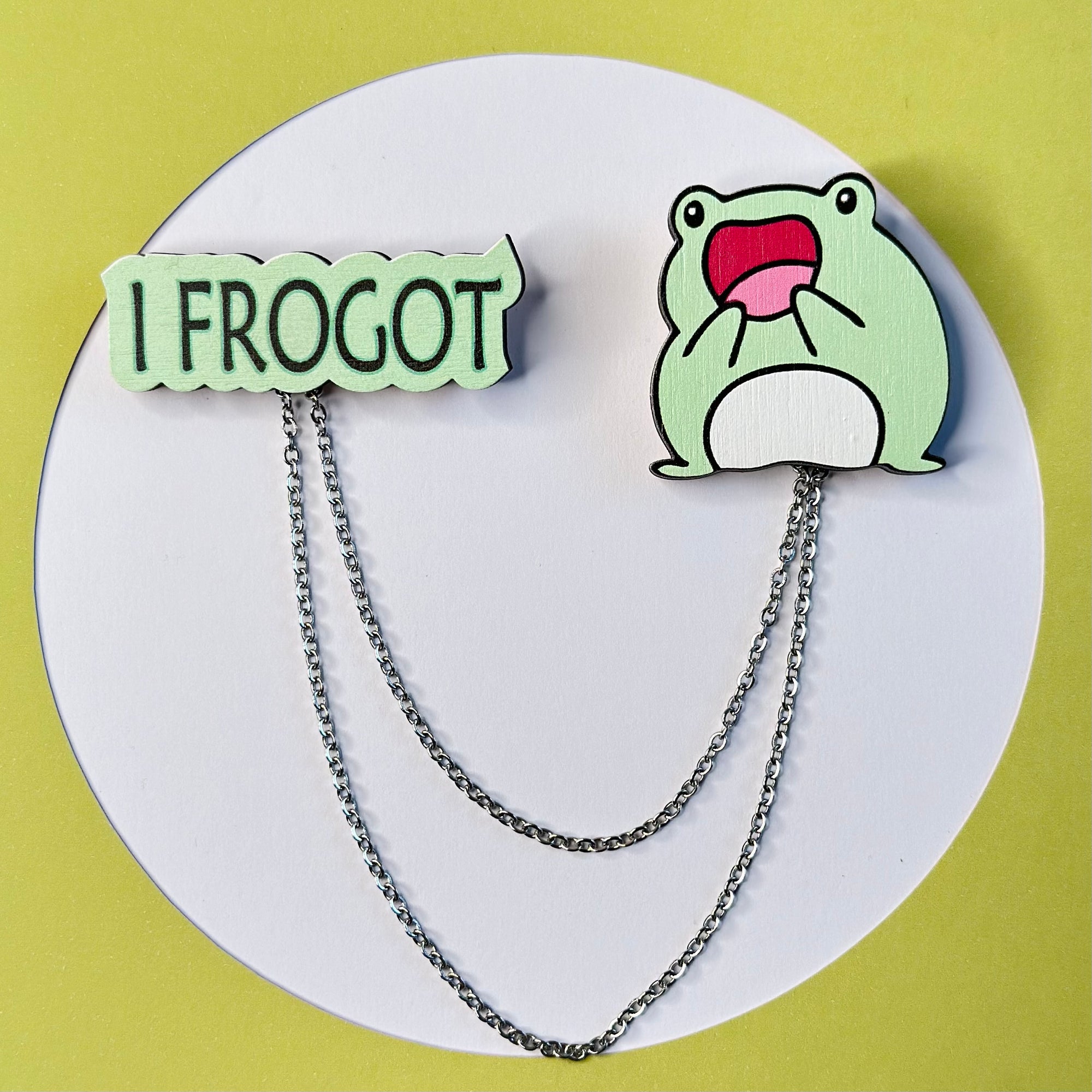 I Frogot green frog clutch brooch