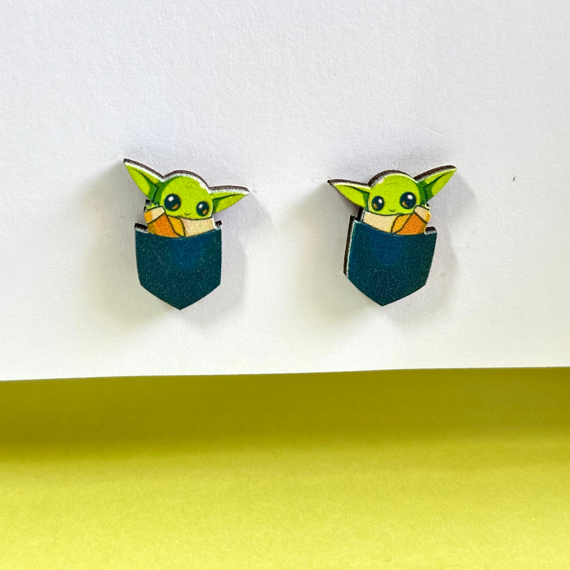 Baby Yoda wooden earring