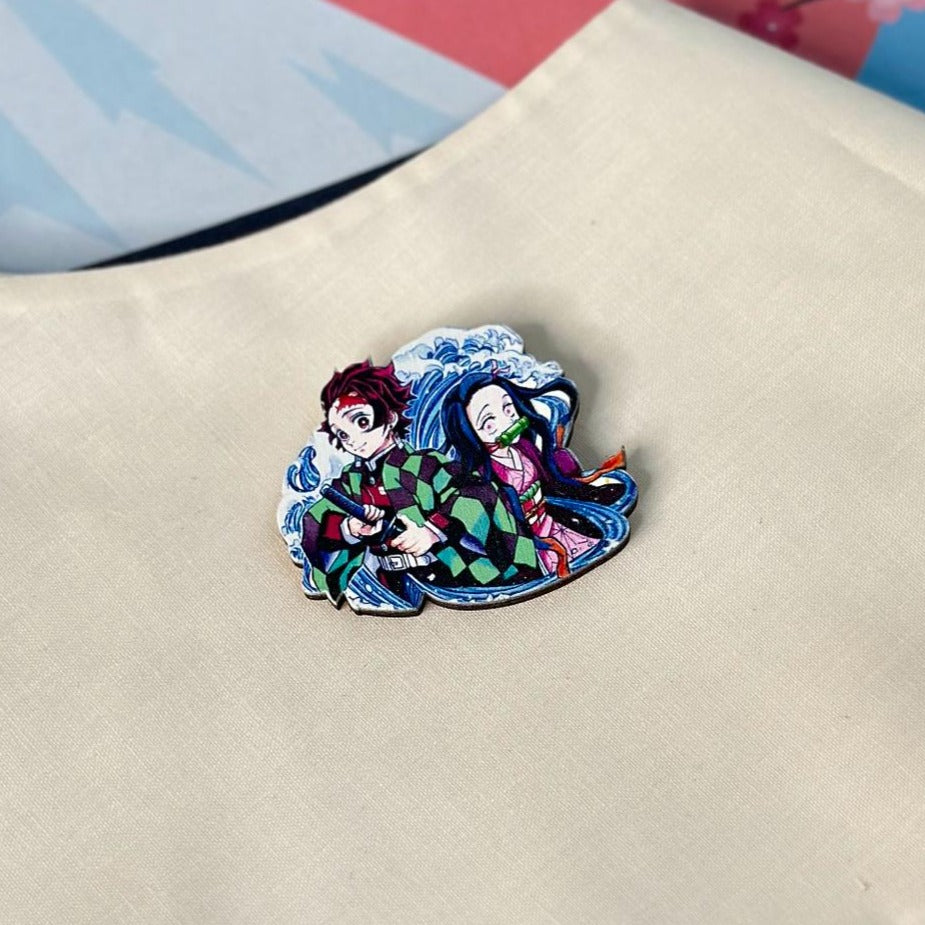 Anime Demon Slayer Tanjiro &amp; Nezuko Kamado Brooch Accessory