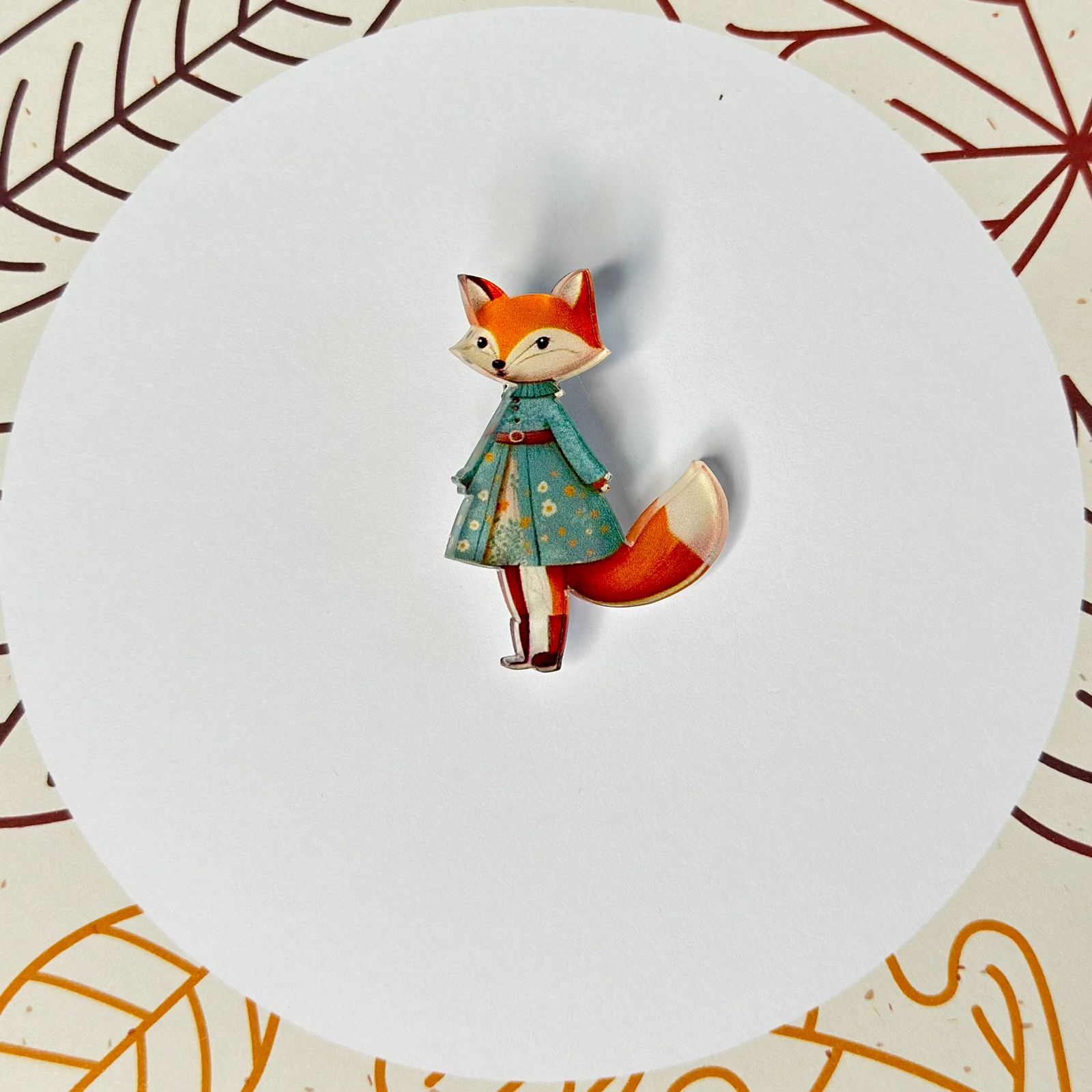 Autumn fox dress glass brooch