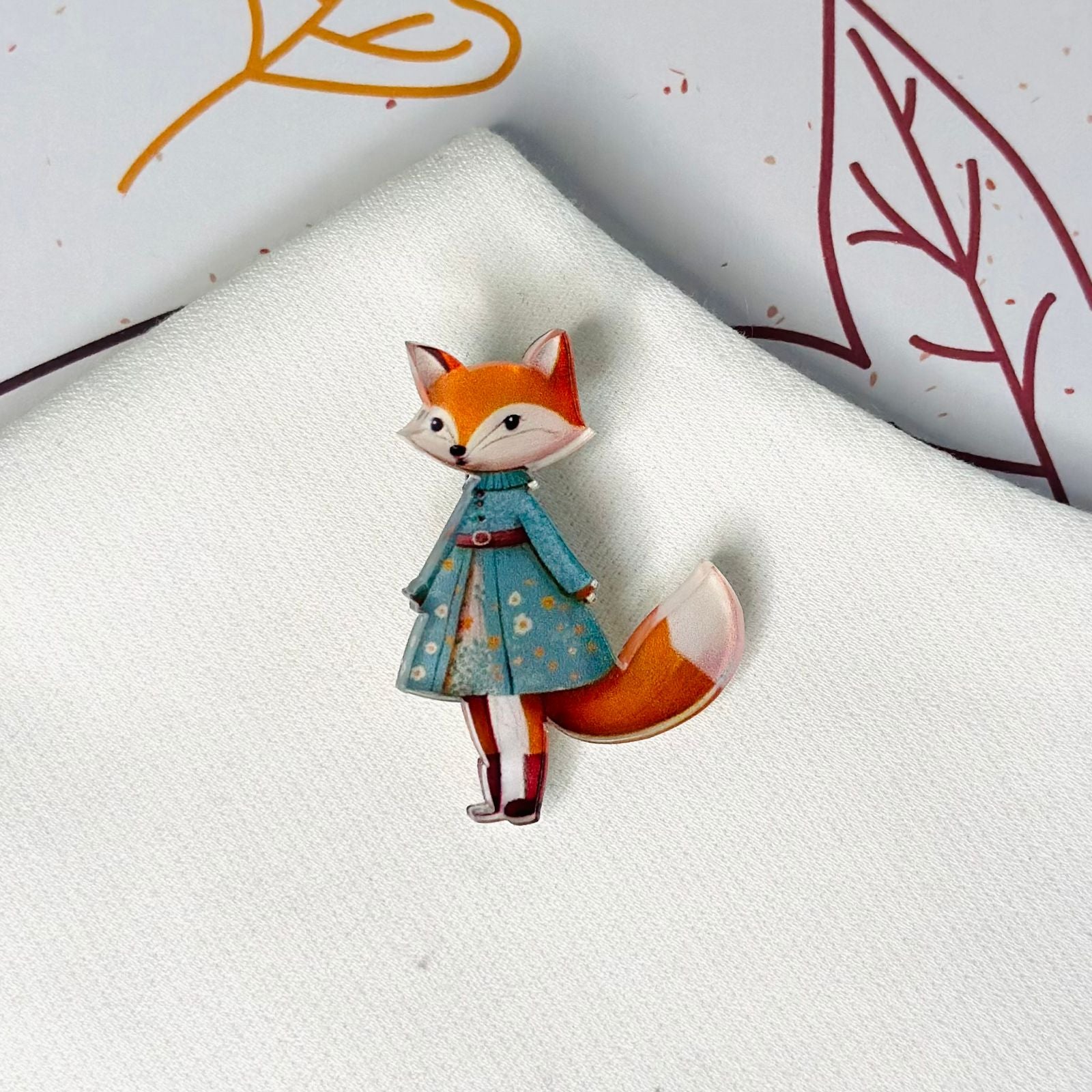 Autumn fox dress glass brooch