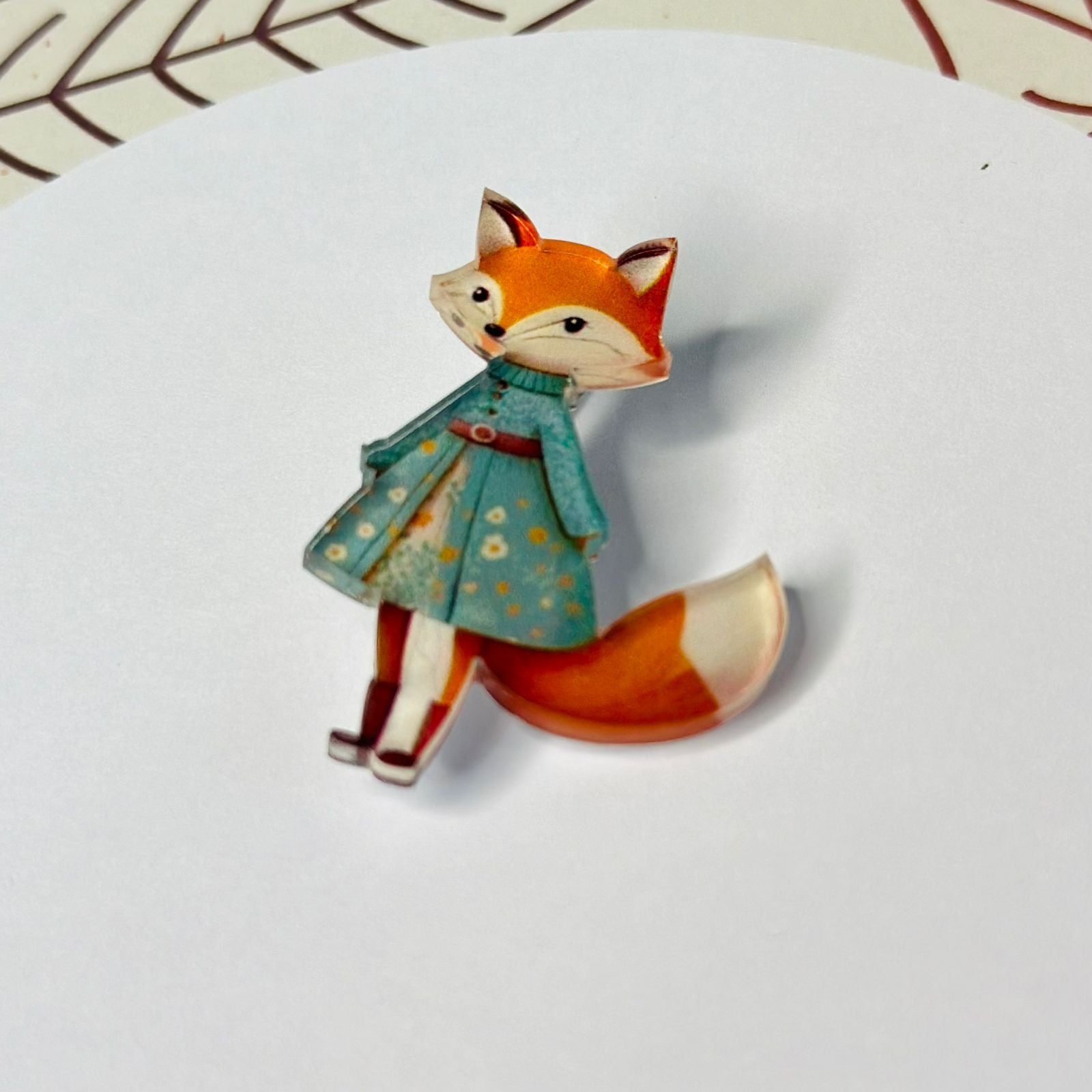 Autumn fox dress glass brooch