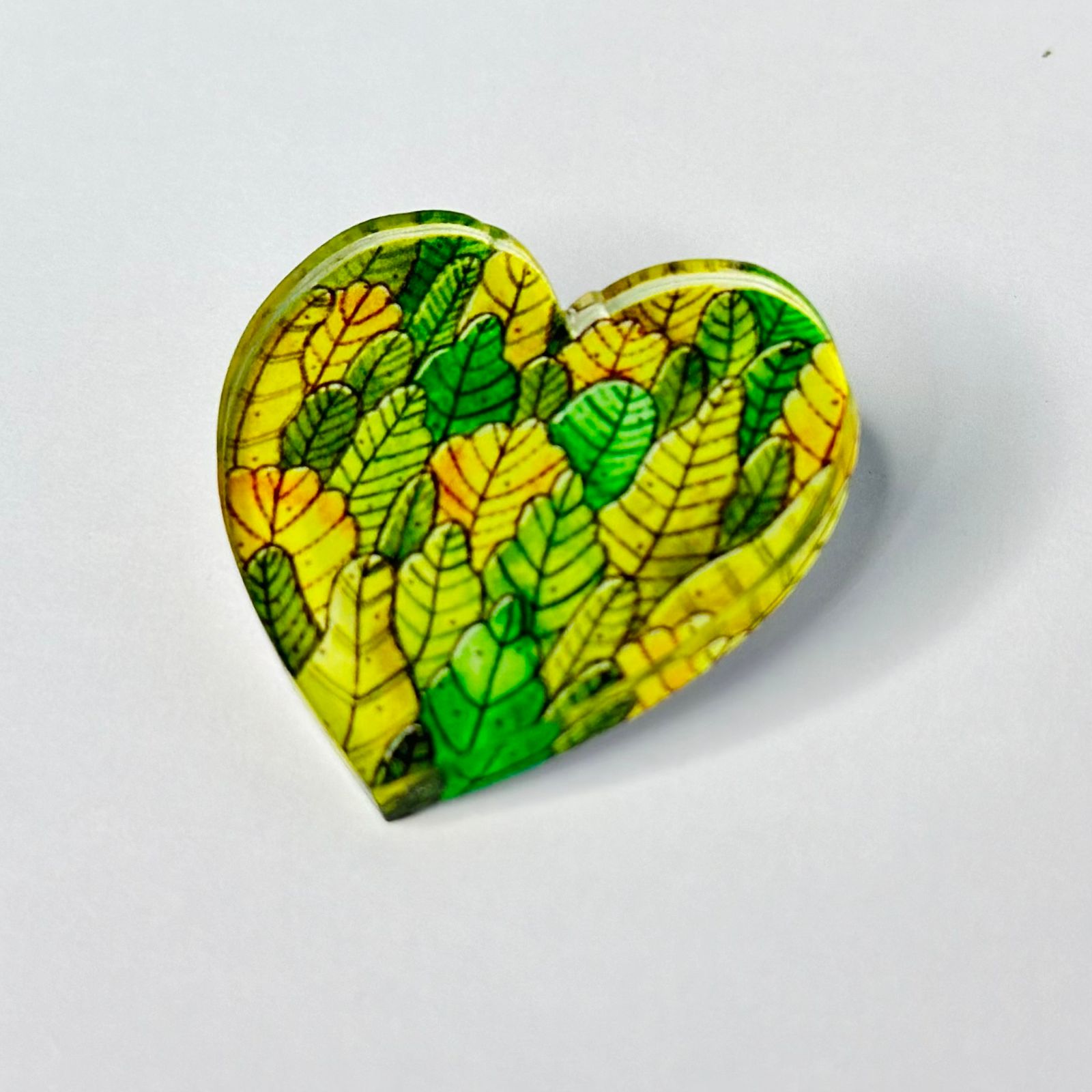 Heart with autumn leaves glass brooch