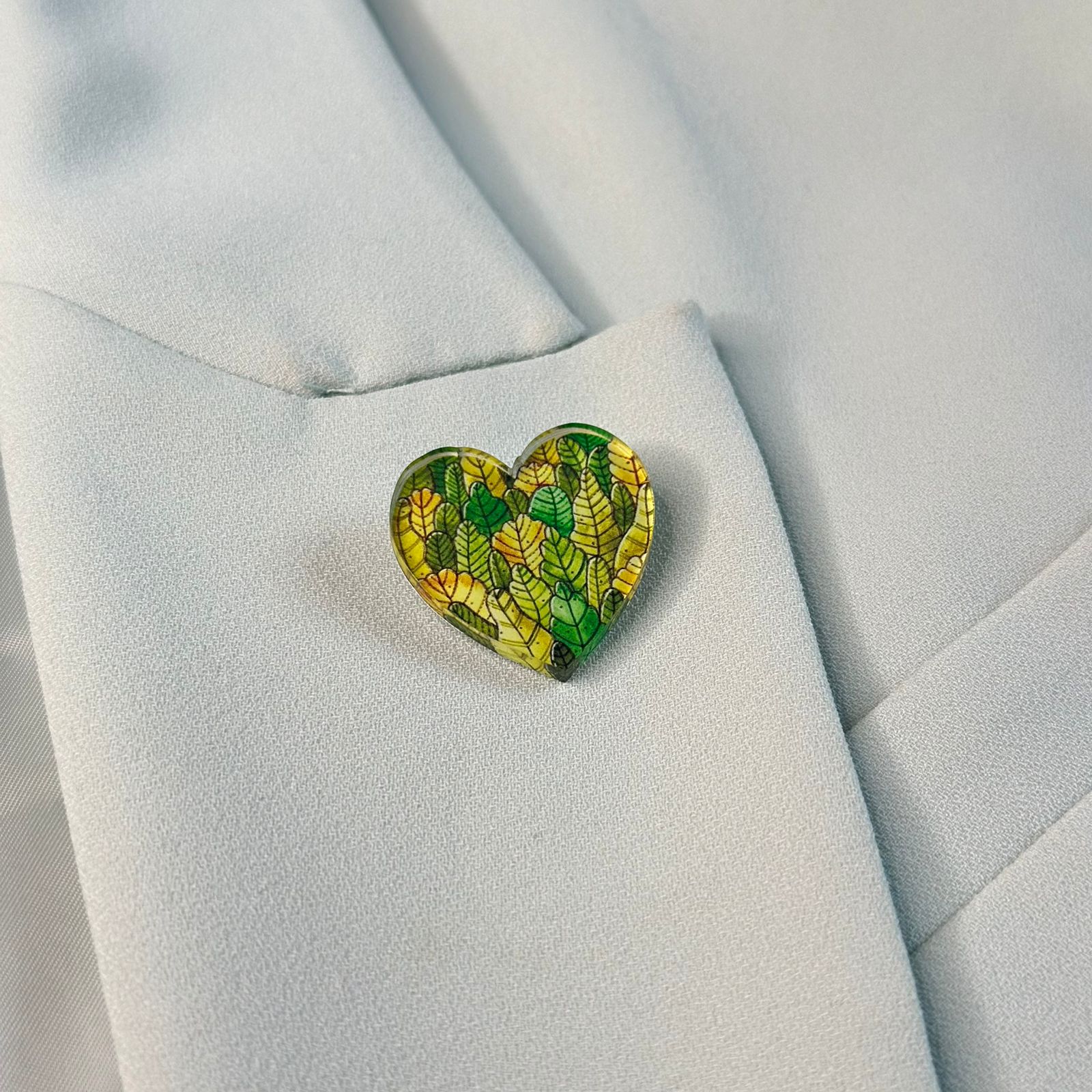 Heart with autumn leaves glass brooch