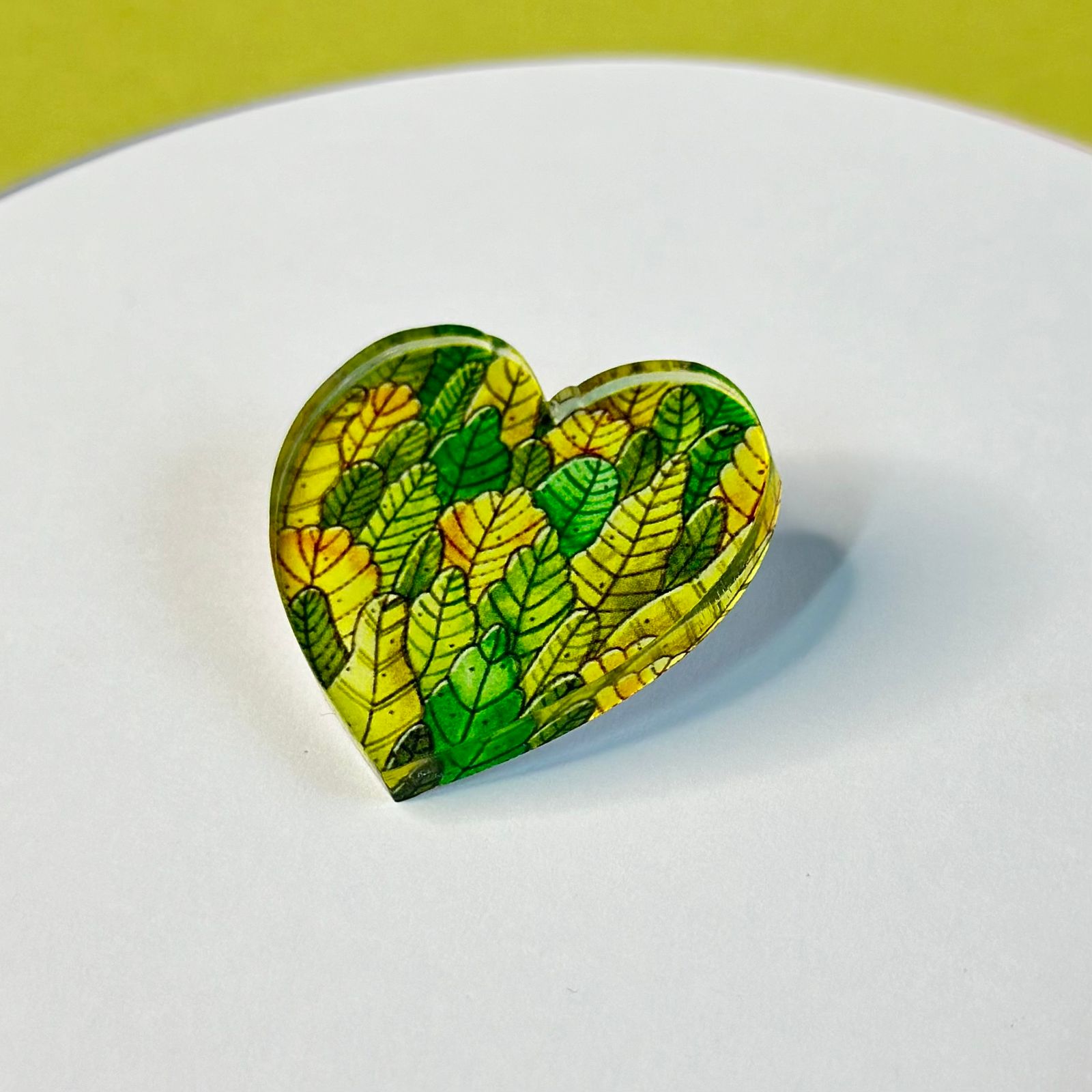 Heart with autumn leaves glass brooch