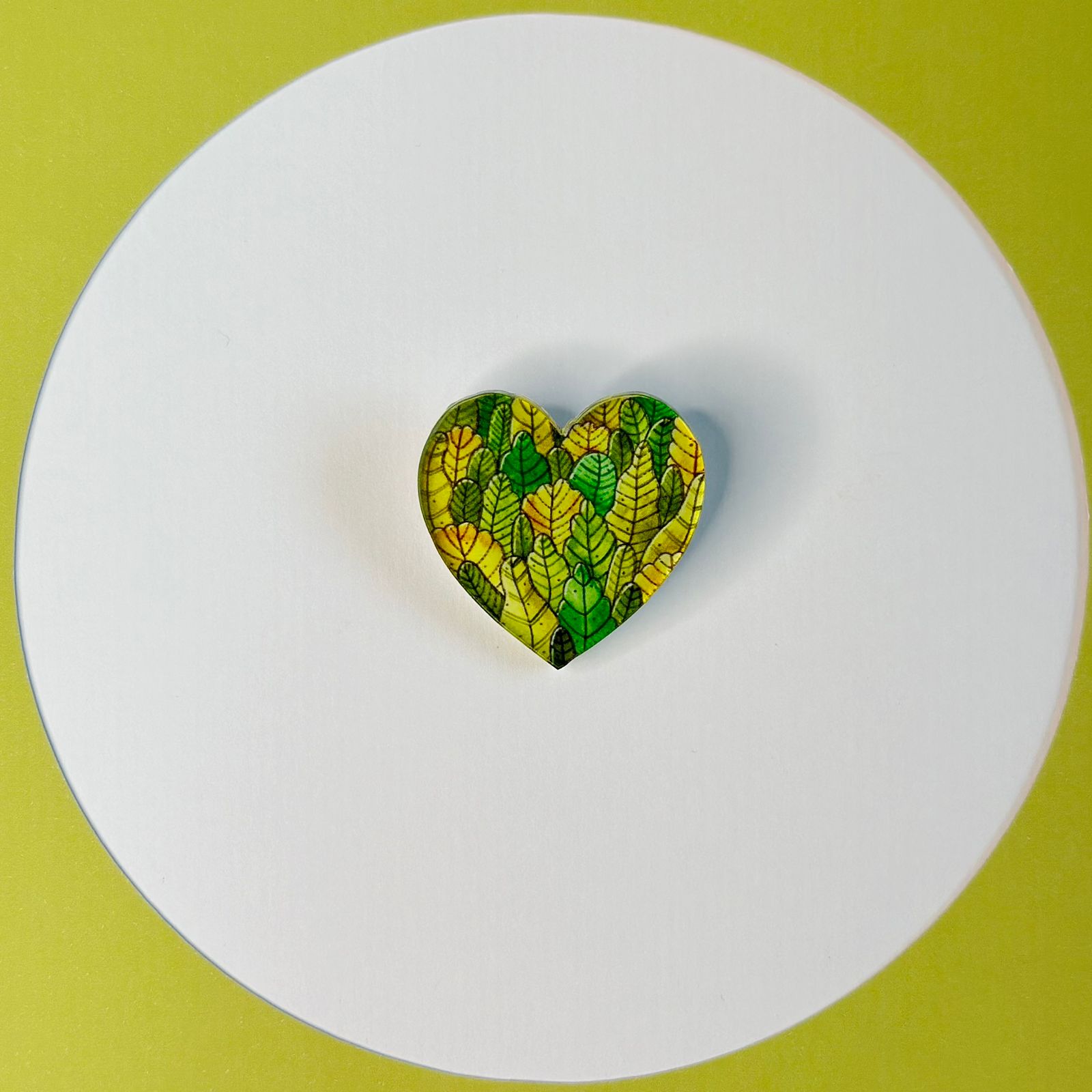 Heart with autumn leaves glass brooch