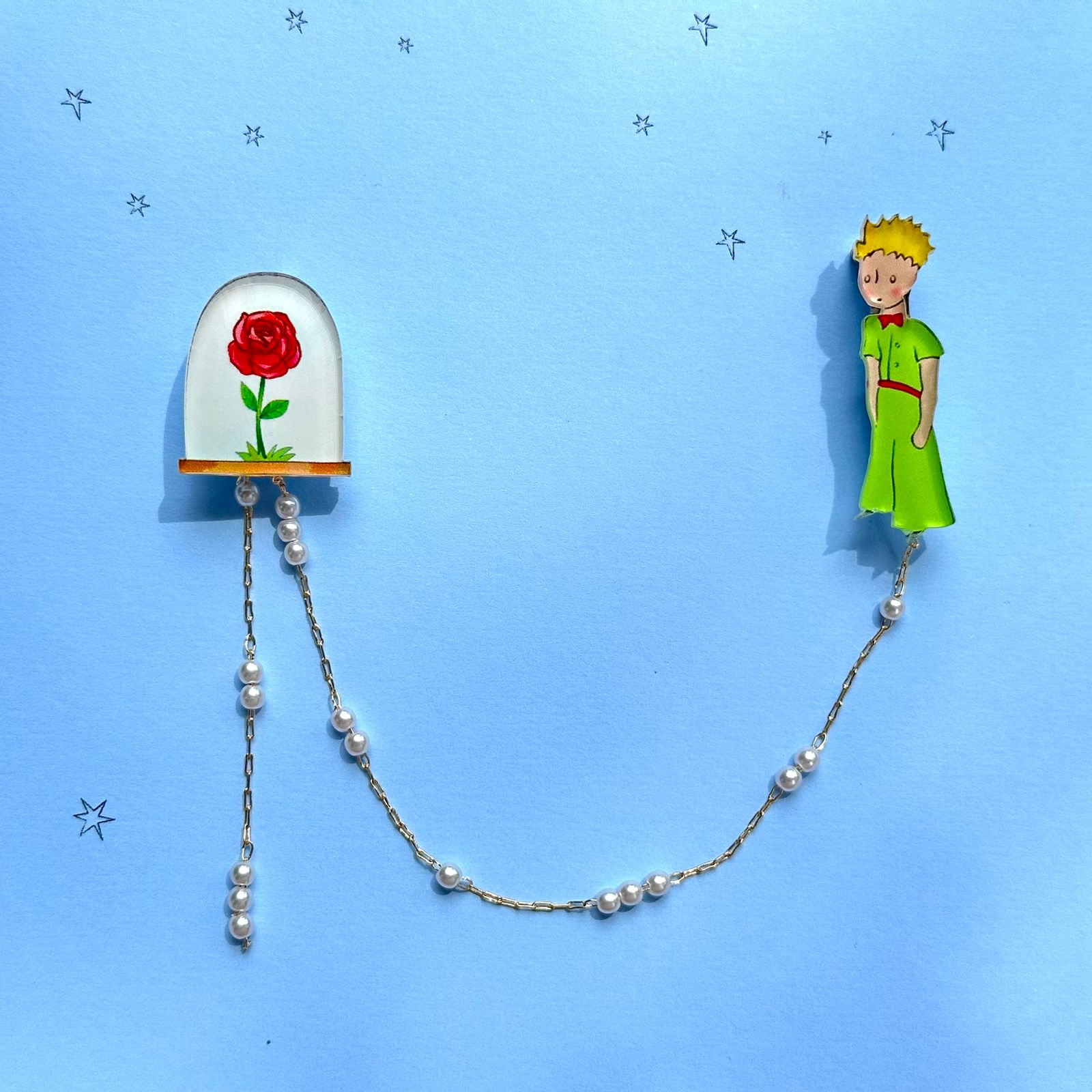 The Little Prince: Organic glass brooch with pearls