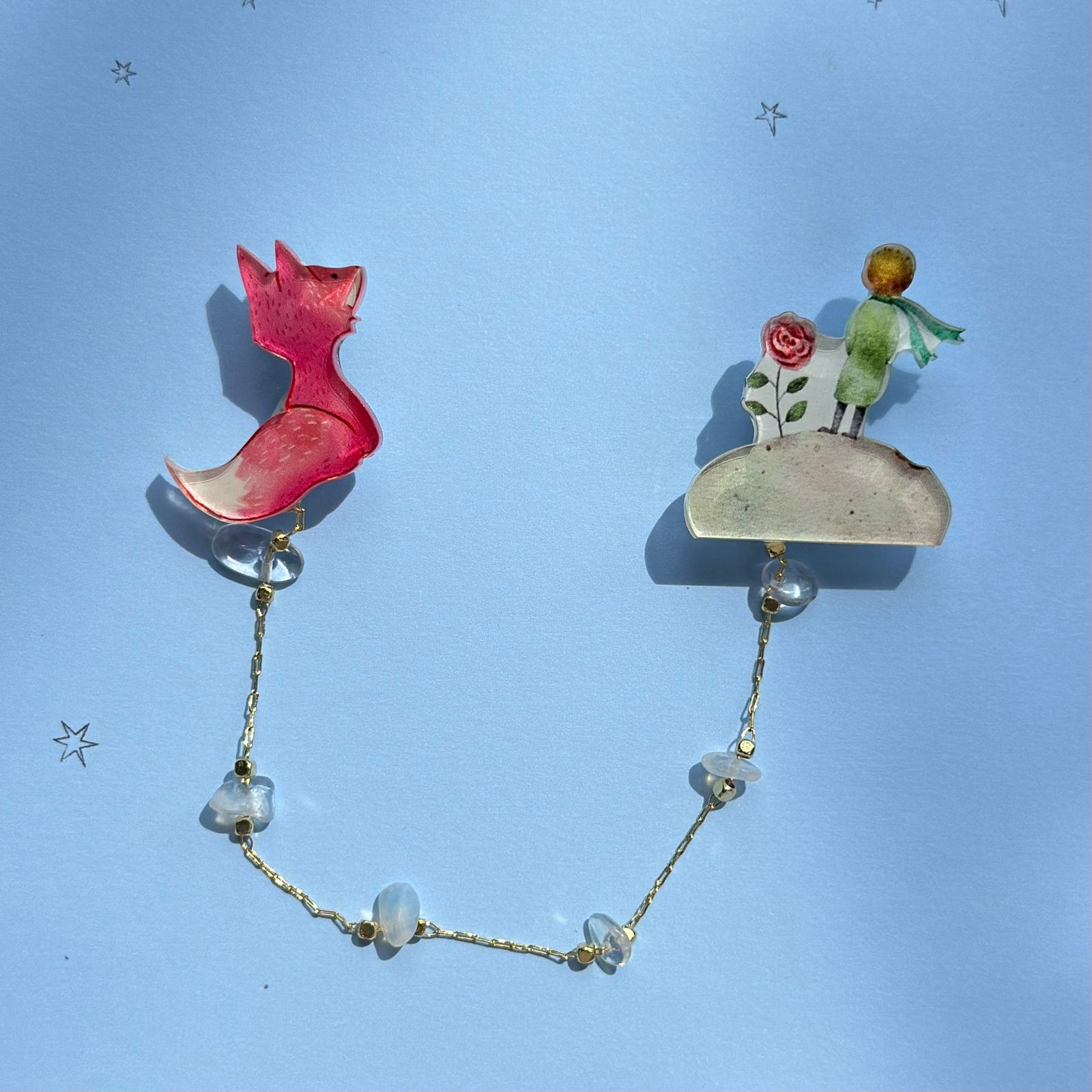 Little Prince: organic glass brooch with natural stones.