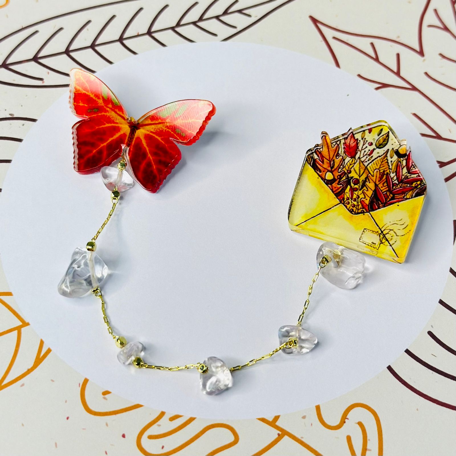 Autumn butterfly and autumn envelope glass clutch brooch