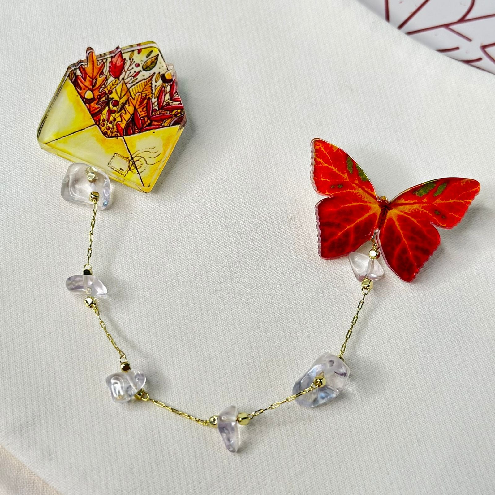 Autumn butterfly and autumn envelope glass clutch brooch