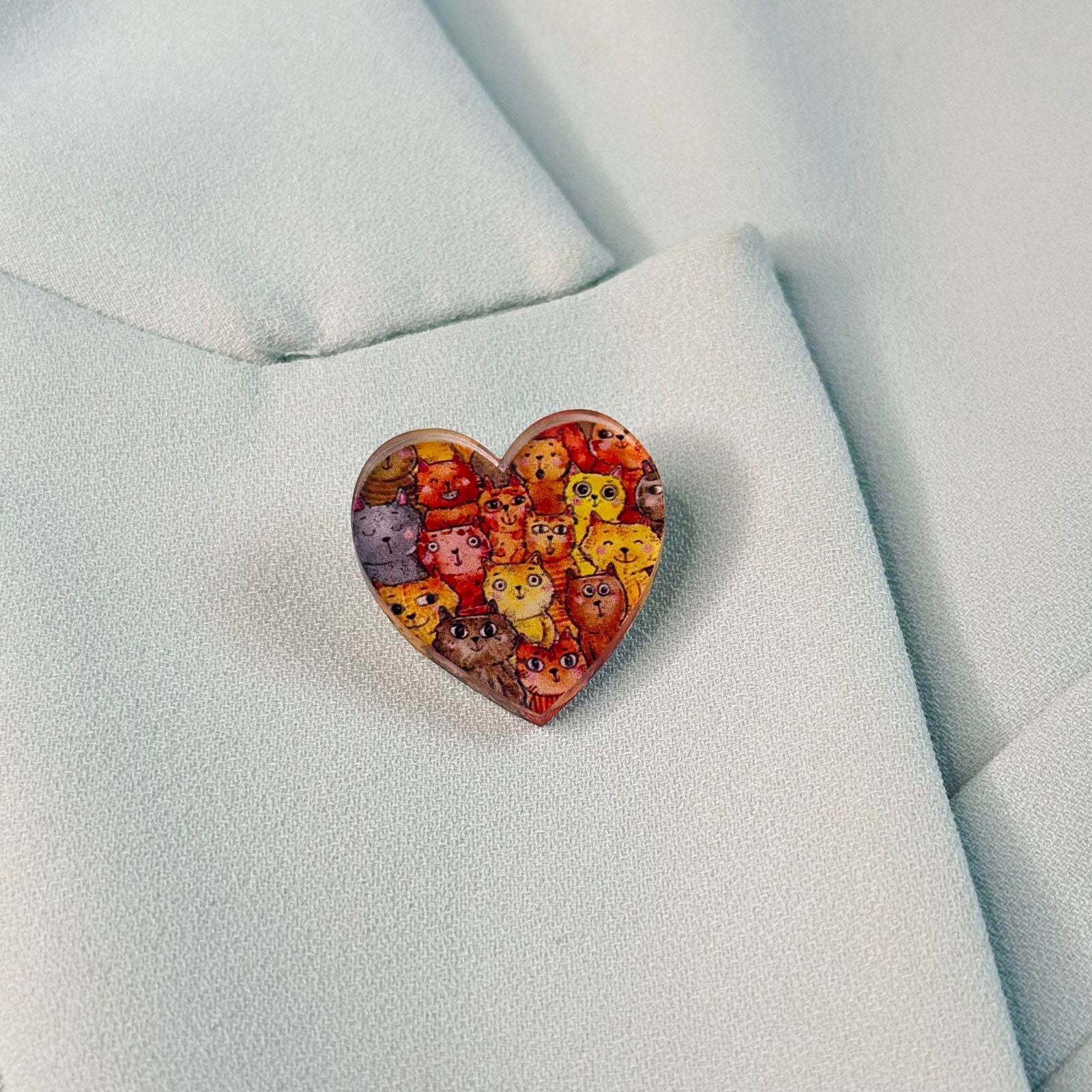 Heart with cats glass brooch