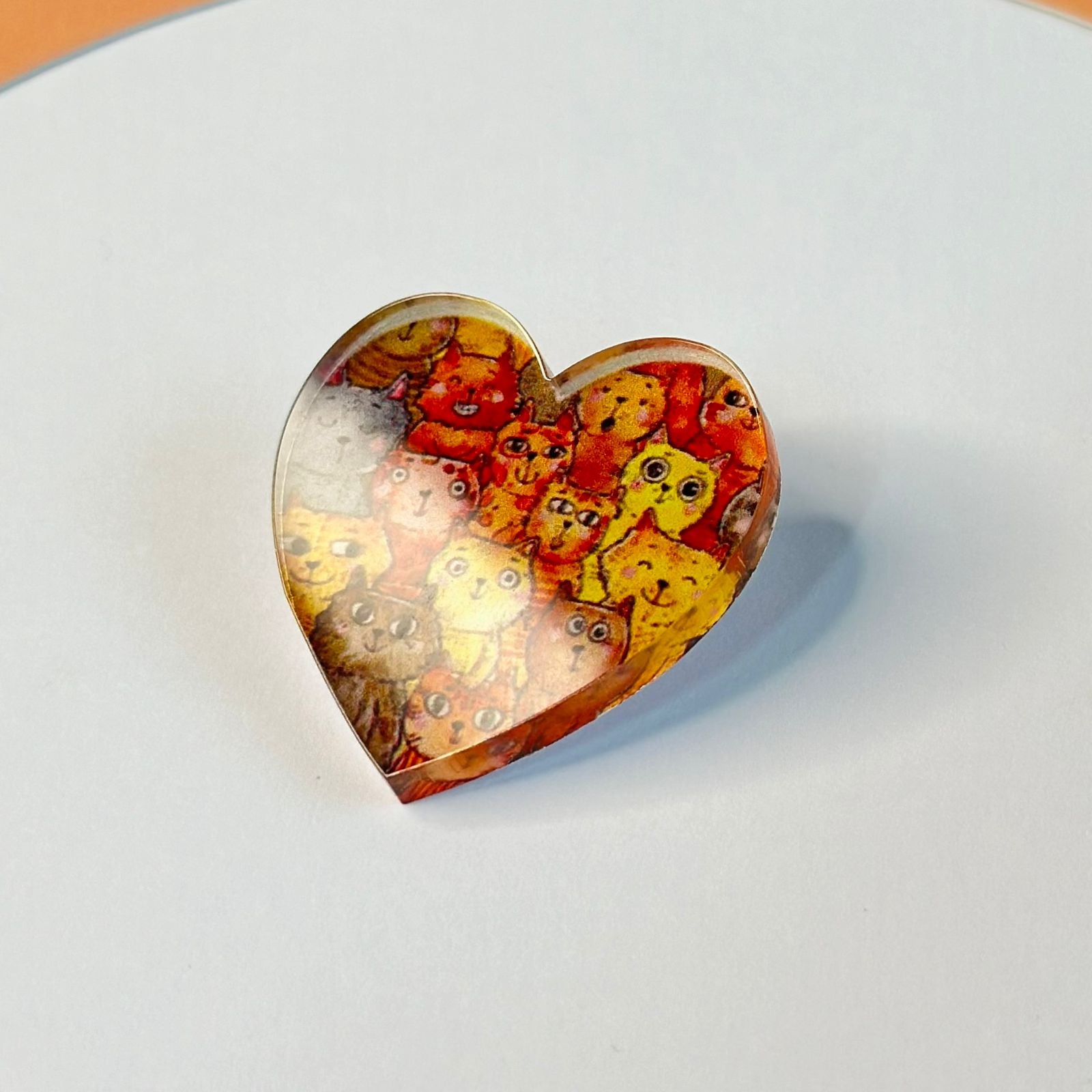 Heart with cats glass brooch