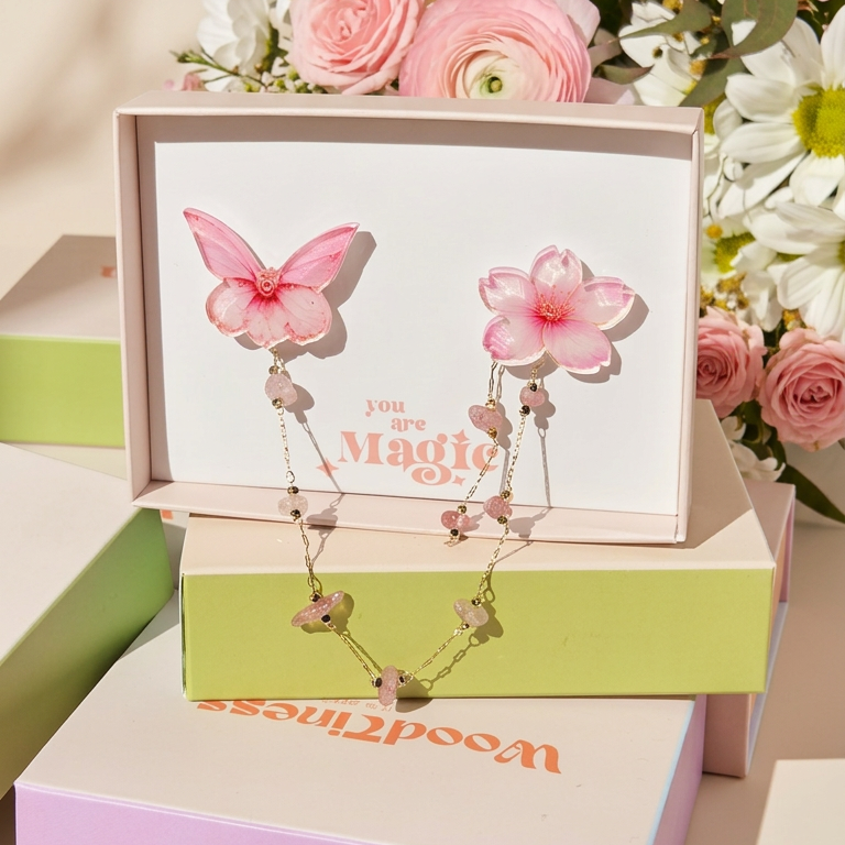 ვარდისფერი საკურა: ორგანული მინის გულსაბნევი ბუნებრივი ქვებით