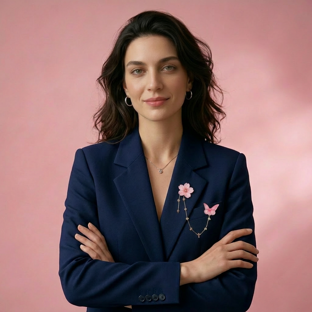 ვარდისფერი საკურა: ორგანული მინის გულსაბნევი ბუნებრივი ქვებით