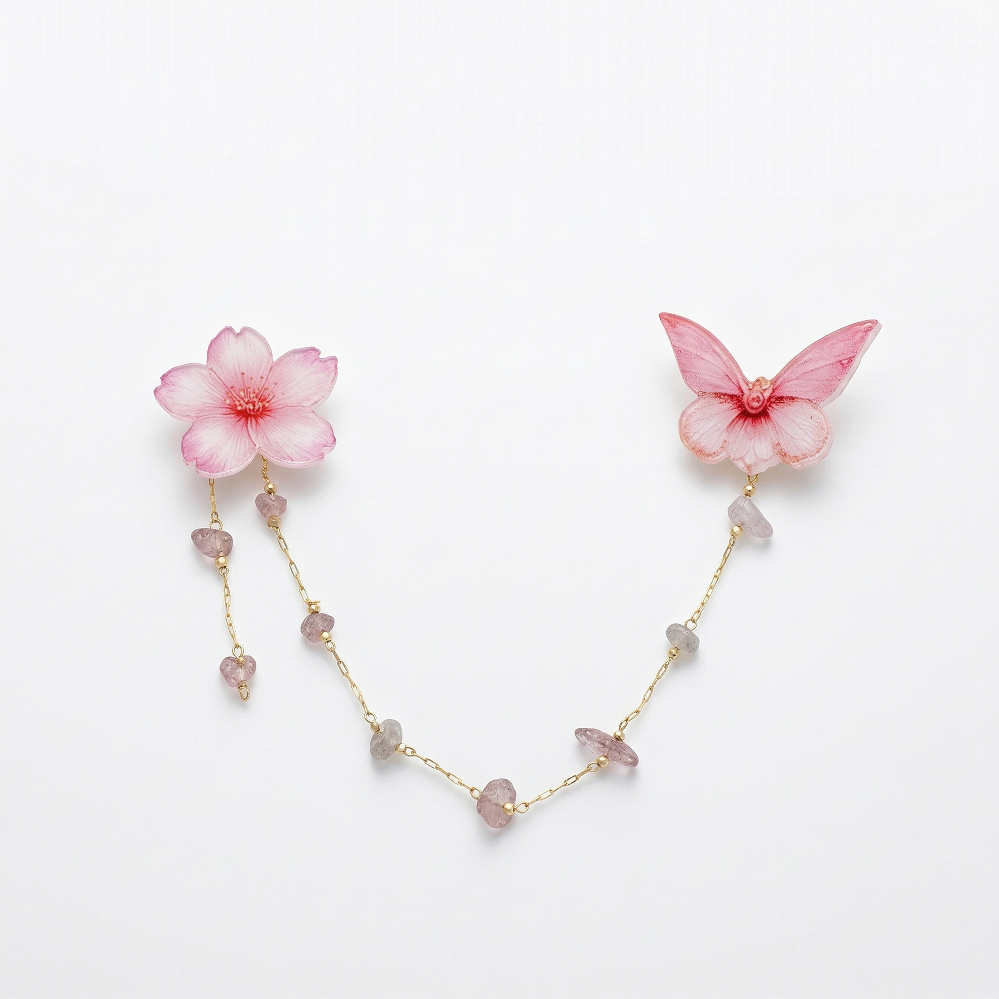 ვარდისფერი საკურა: ორგანული მინის გულსაბნევი ბუნებრივი ქვებით