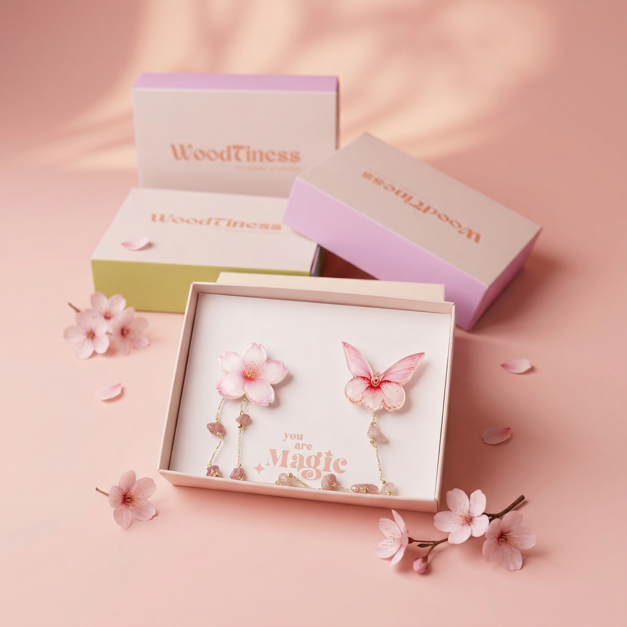 ვარდისფერი საკურა: ორგანული მინის გულსაბნევი ბუნებრივი ქვებით